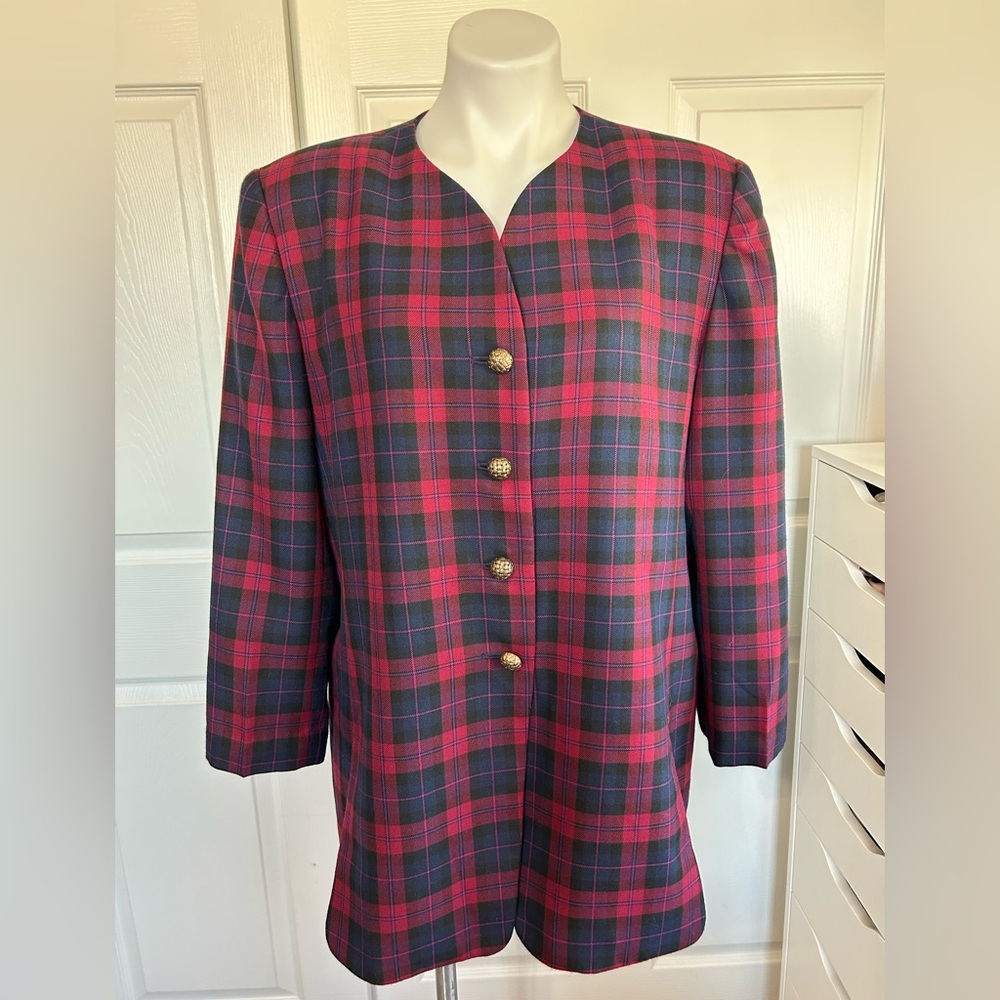 Kate McNaughton Vintage Plaid Blazer with Gold Buttons